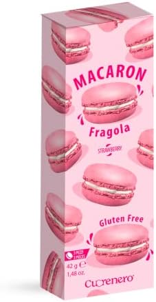 Cuorenero 3 Macaron Gusto Fragola | Macaron Senza Glutine in Astuccio | Fragola Gusto Macaron | Biscotti alla Crema di Fragola - 42 Gr