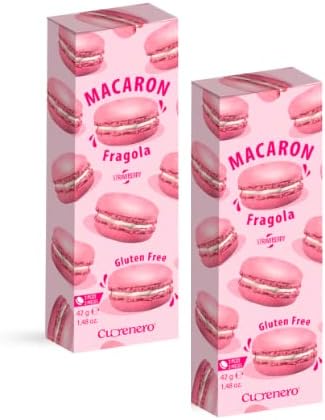 Cuorenero Macaron Gusto Fragola | Macaron Senza Glutine in Astuccio | Fragola Gusto Macaron | Biscotti alla Crema di Fragola - 2 Astucci x 3 Macaron Ognuno