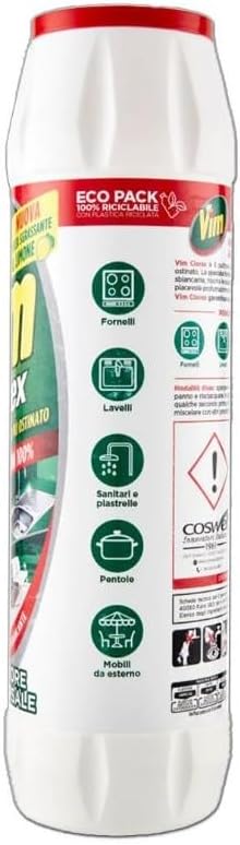 Vim Clorex, Igienizzante Ambienti, Rimuove Germi e Batteri, Azione Sbiancante, Rimuove lo Sporco Più Ostinato, con Cloro, Prodotti Pulizia Casa In Polvere, 850 gr