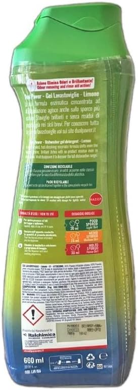 Dual Power, Gel Lavastoviglie Limone, Agisce anche Sullo Sporco più Ostinato, Efficace anche a Freddo e nei Cicli Brevi, 33 Lavaggi, Made in Italy, Confezione da 660 ml
