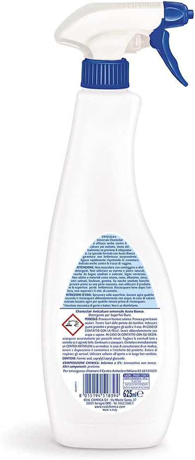 CHANTECLAIR ANTICALCARE ACETO SPRAY, Anticalcare Universale Aceto Bianco, Nessuna Profumazione, 625 ml