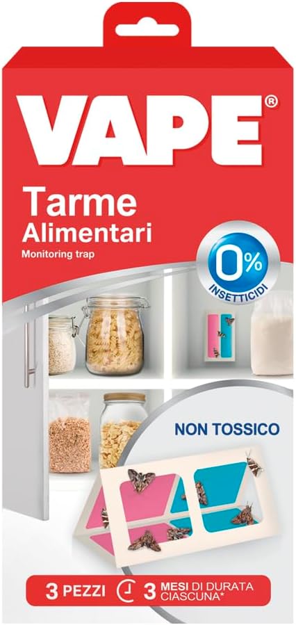 Vape,Tarme Alimentari, 3 Pezzi, per Dispensa e Cucina, elimina le Tarme Alimentari di Farina, Pasta e Altri Alimenti, Efficace Fino a 3 Mesi