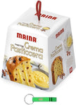 8x Maina Panettone Crema Pasticcera - Dolce Natalizio Tradizionale Italiano - Torta Natalizia con Crema Pasticcera e Uva Sultanina 800g + Portachiavi Beni Culinari in Omaggio