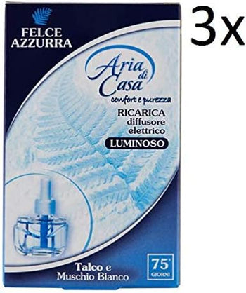 3 x Felce Azzurra aria casa Talco, bianco muschio ricarica diffusore elettrico