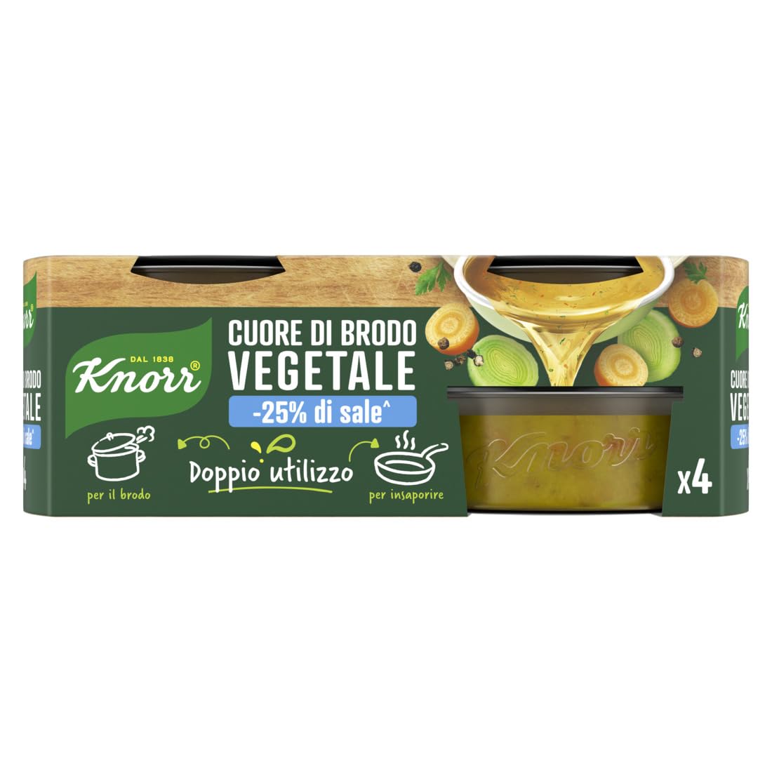Cuore di Brodo Vegetale -25% sale, per il brodo o per insaporire, 4x28g