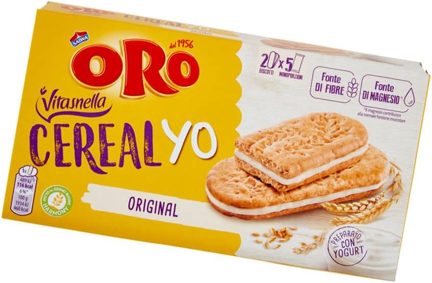 Mix Oro Saiwa Vitasnella Cereal Yo Original Cacao e Frutti Rossi Biscotti ai Cereali Integrali con Cremoso Yogurt 253g [3 Confezioni]