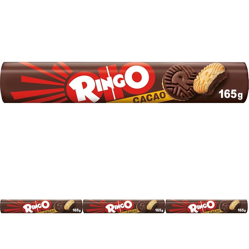 Pavesi Snack Ringo Cacao, Biscotti Farciti con Crema al Gusto Cioccolato, Snack per Merenda o Pausa Studio, Formato Tubo 165 g (Confezione da 4)