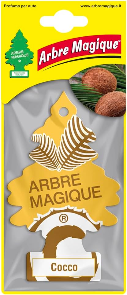 Arbre Magique Mono, Profumatore Auto, Fragranza Cocco, Profumazione Esotica e Fruttata, Durata fino a 7 Settimane, Made in Italy, Confezione da 1 Pezzo