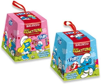 Balocco Mini Panettone con gocce di cioccolato- I puffi Con tantissimi puffosissime sorprese- rosa o celeste