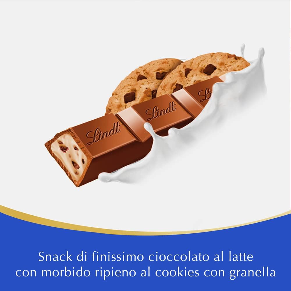 Lindt Lindor Snack Barretta di Cioccolato al Latte e Biscotti, Formato 38g