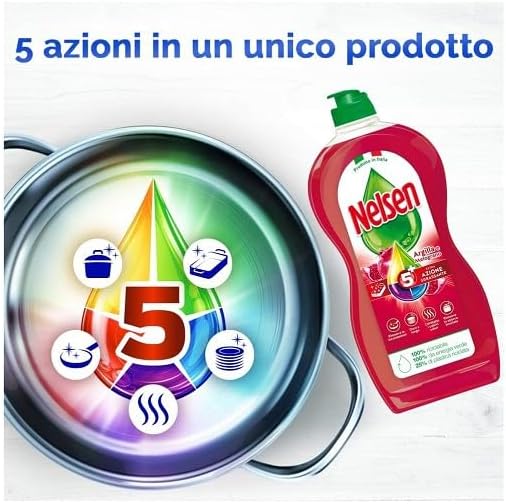 Nelsen Argilla e Melograno, Detersivo per Piatti a Mano, Sgrassa a Fondo con Azione Rinfrescante Sulle Stoviglie, Confezione Singola da 850 ml