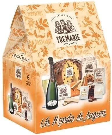 Le Cadeau TRE MARIE 2025 Rovere con 6 pezzi: Confezione Regalo Natalizia, con Panettone 750g, Canestrelli, Biscotti alla nocciola, Tavoletta Cioccolato al latte, Wafer alla Nocciola, Spumante