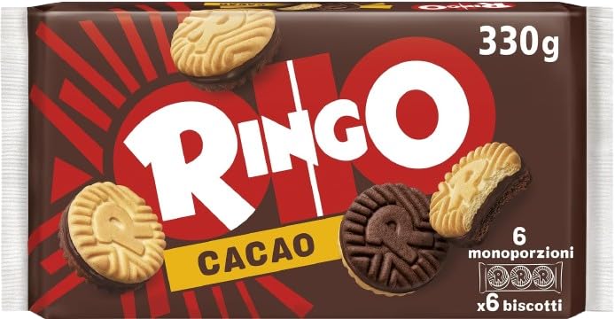 3X Confezioni Per Pavesi Ringo Cacao 330 g x 3 | Biscotti Farciti con Crema al Gusto di Cacao | Formato Famiglia | 990 g Totali | 18 Porzioni