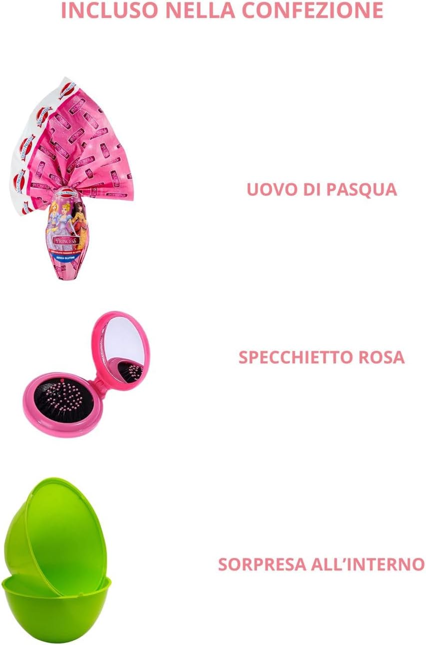 NLIGHTING® Uova di Pasqua Uovo di Pasqua di Cioccolato Cioccolata al Latte Finissimo Senza Glutine Serie TV Film e Cartoni Animati Bambini 2025 (PRINCESS + SPECCHIO E PETTINE IN REGALO)