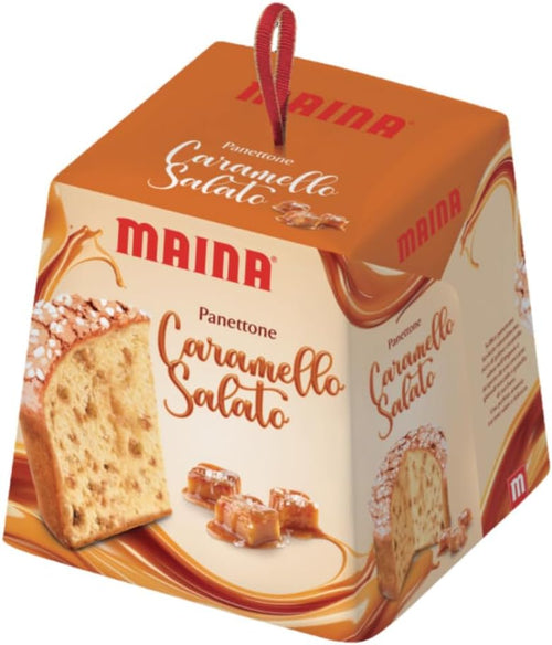 Panettone Maina Gusto Caramello Salato Confezione da 750 g Dolce Natalizio Italy