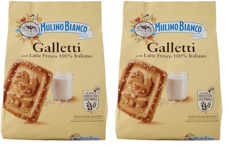 Mulino Bianco Biscotti Frollini Galletti, Colazione Ricca di Gusto, 800g (Confezione da 2)