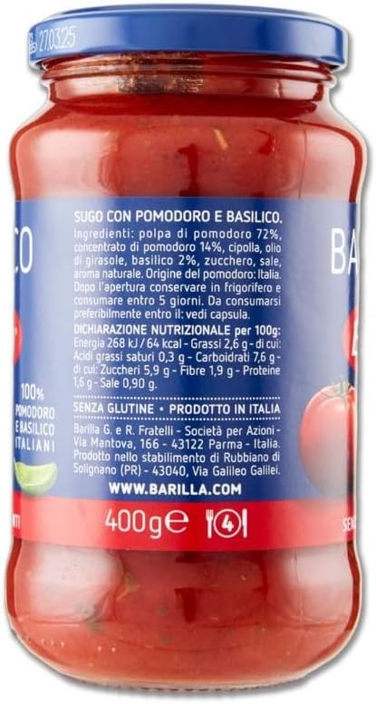 DONAZIONE A BANCO ALIMENTARE - Barilla Sugo al Pomodoro e Basilico Salsa Pronta, senza Glutine, 400g