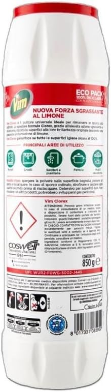 Vim Clorex, Igienizzante Ambienti, Rimuove Germi e Batteri, Azione Sbiancante, Rimuove lo Sporco Più Ostinato, con Cloro, Prodotti Pulizia Casa In Polvere, 850 gr