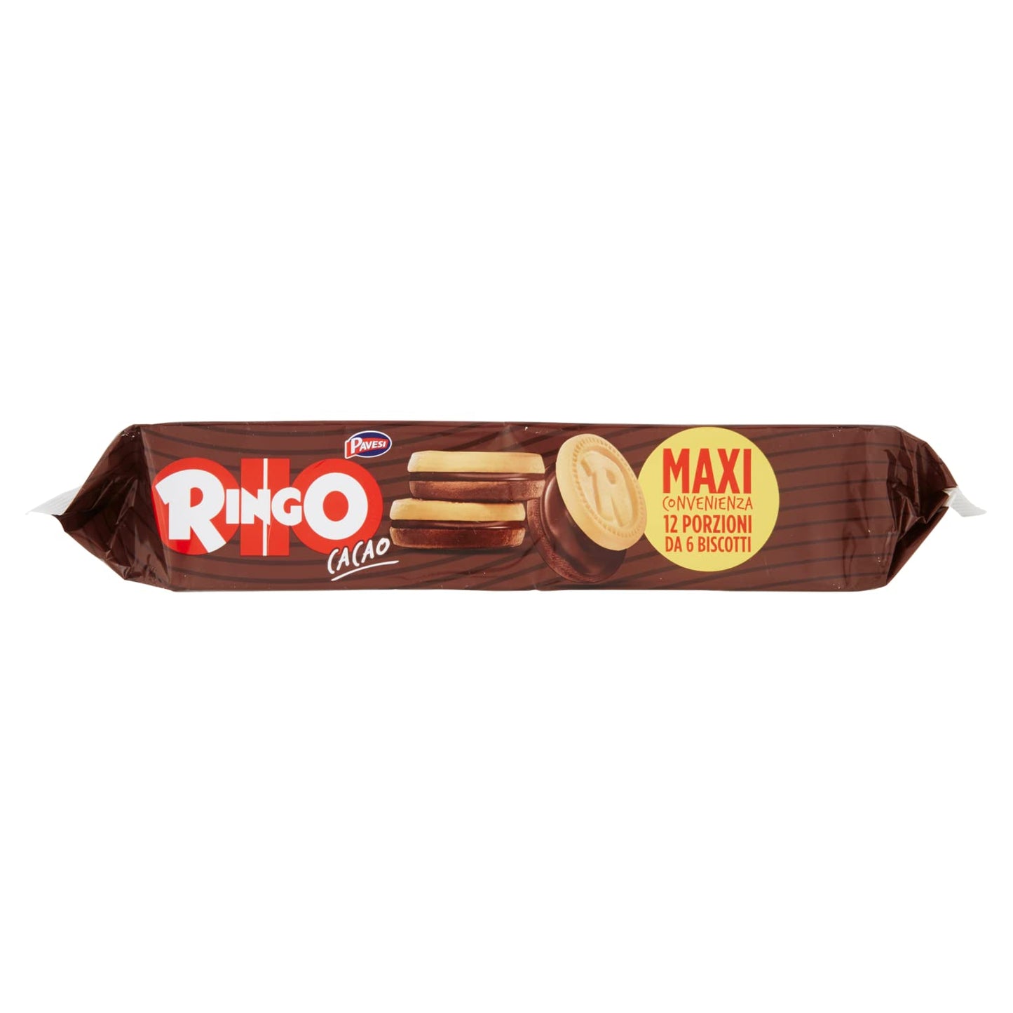 Pavesi Snack Ringo Cacao, Biscotti Farciti con Crema al Gusto Cioccolato, Snack per Merenda o Pausa Studio, Formato Bipacco Confezione da 1980 g, Giallo e Marrone