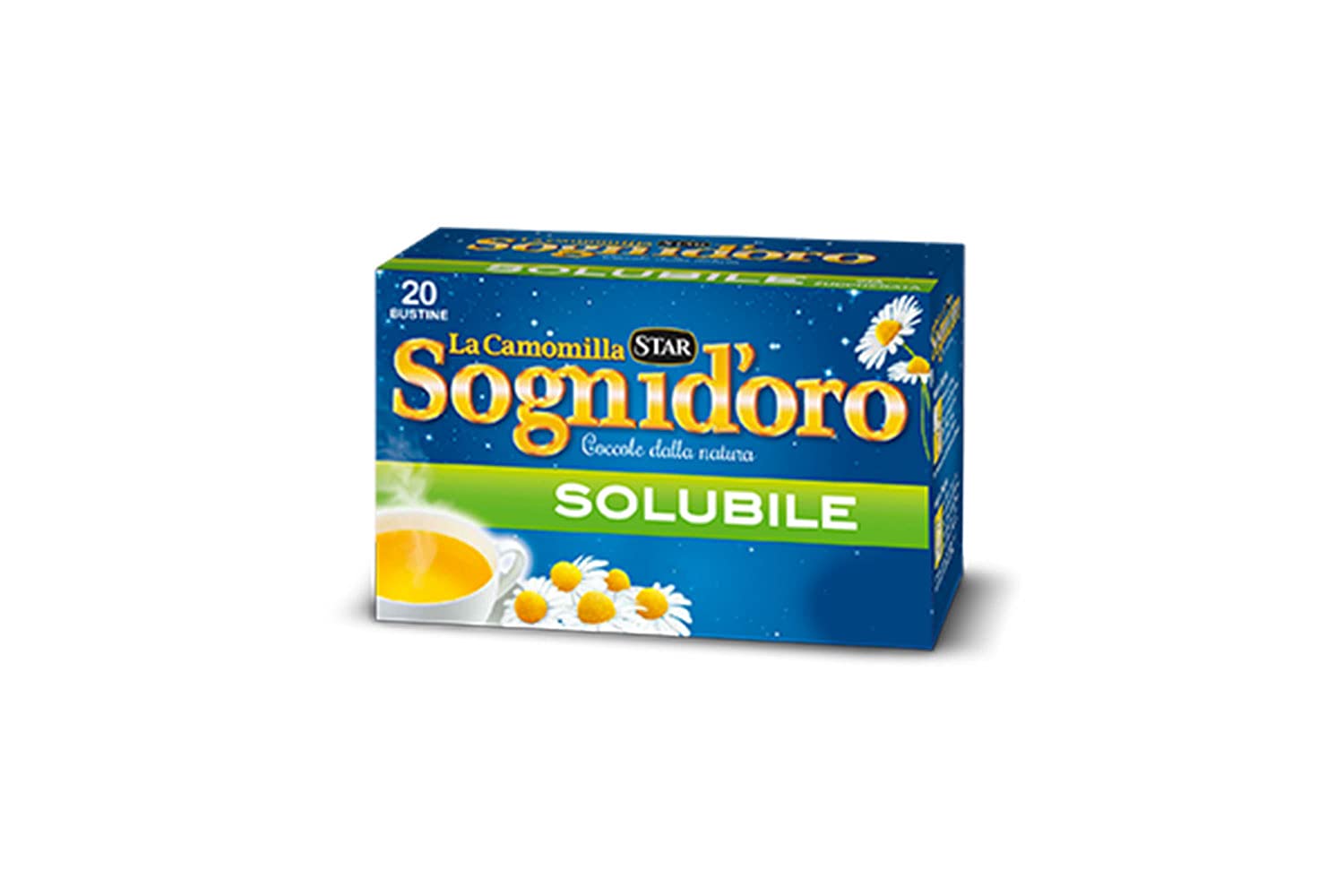 Sogni d'oro Solubile Astuccio Da 20 Filtri, Già Zuccherata, Immediatamente Solubile In Acqua, Facile Da Preparare, Piacevole E Rilassante., Camomilla, 100 Grammo