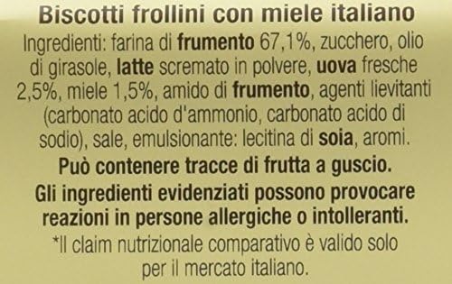 Mulino Bianco - Biscotti Frollini, con Miele Italiano - 5 pezzi da 800 g [4 kg]