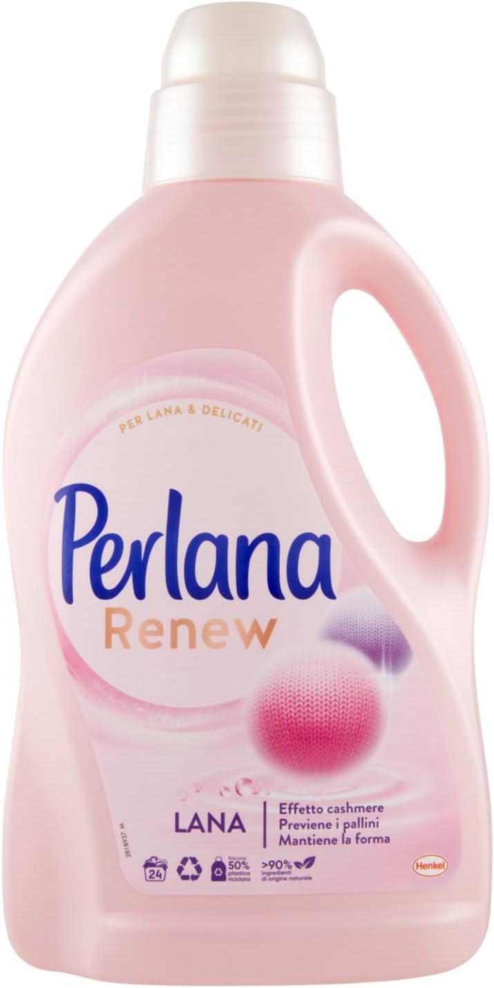 Perlana Renew Lana Rosa, Detersivo Lavatrice per capi colorati, effetto cachmere, previene i pallini, confezione singola da 24 lavaggi