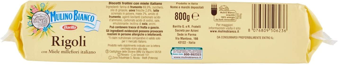 Mulino Bianco Rigoli Biscotti Frollini con Miele Millefiori Italiano Maxi Formato 800g