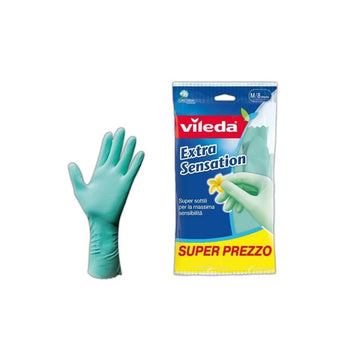 Vileda 12 Paia Guanti Gomma Extra Sensation Foderati in Cotone Verde Taglia S 7 Piccola EXTRASENSATION