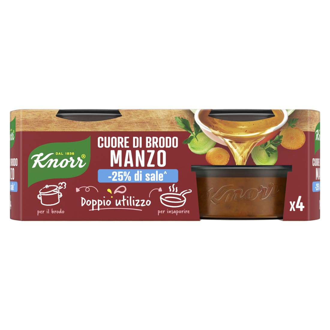 Cuore di Brodo Manzo -25% sale, per il brodo o per insaporire, 4x28g