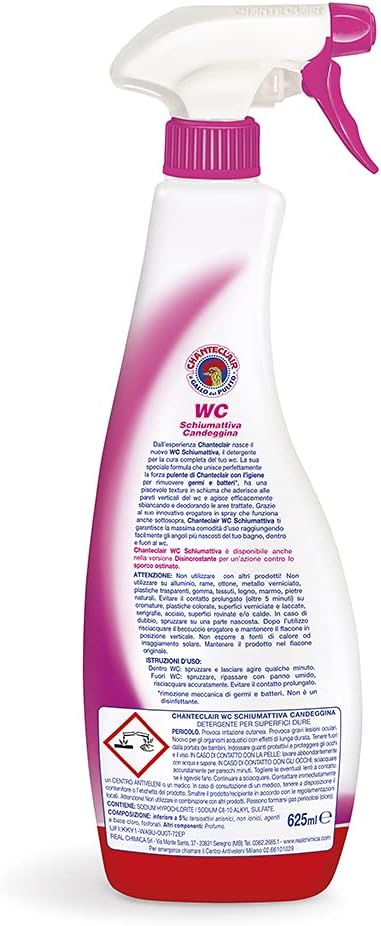 Chanteclair - WC Schiumattiva con Candeggina - Pulisce e Igienizza, Funziona anche Sottosopra, Forza&Igiene - 625 ml