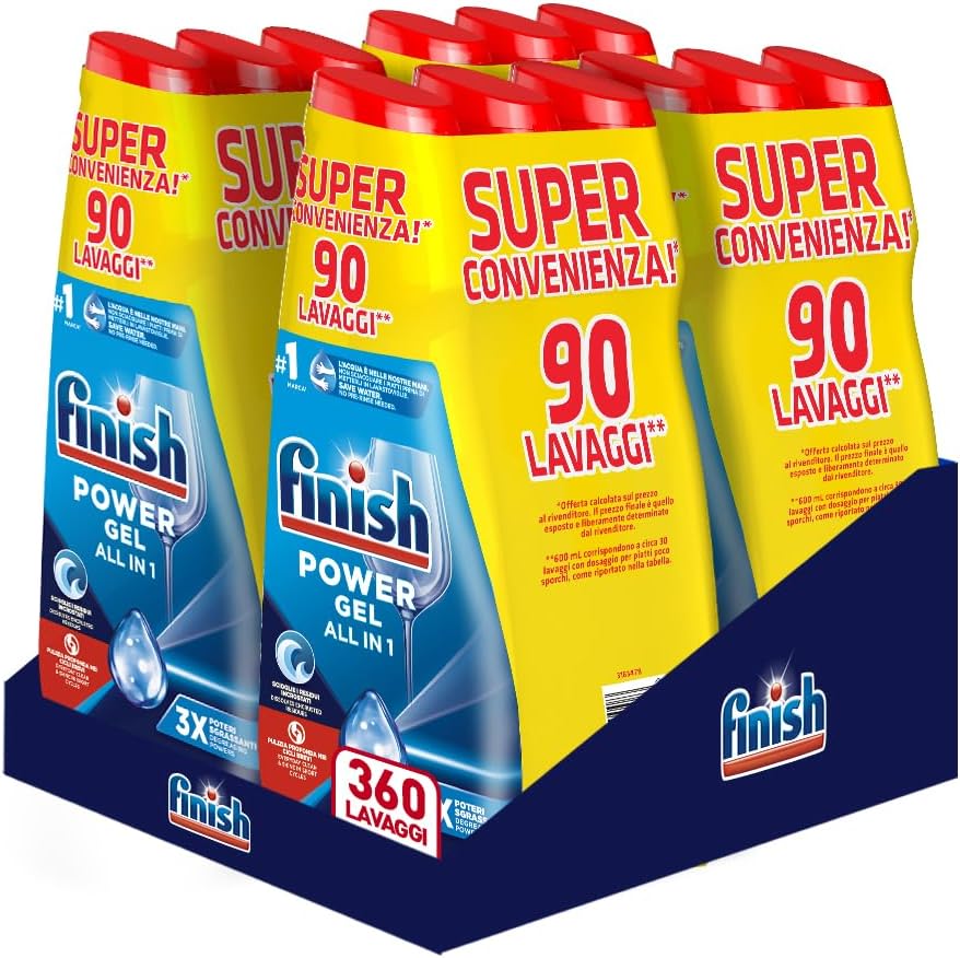 Finish Powergel Fresh detersivo per lavastoviglie, 360 lavaggi, gel per lavastoviglie, 600 ml (confezione da 12)