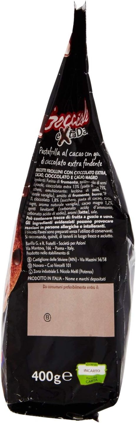 Pavesi Biscotti Frollini Gocciole Extra Dark con Cioccolato Fondente, 400g