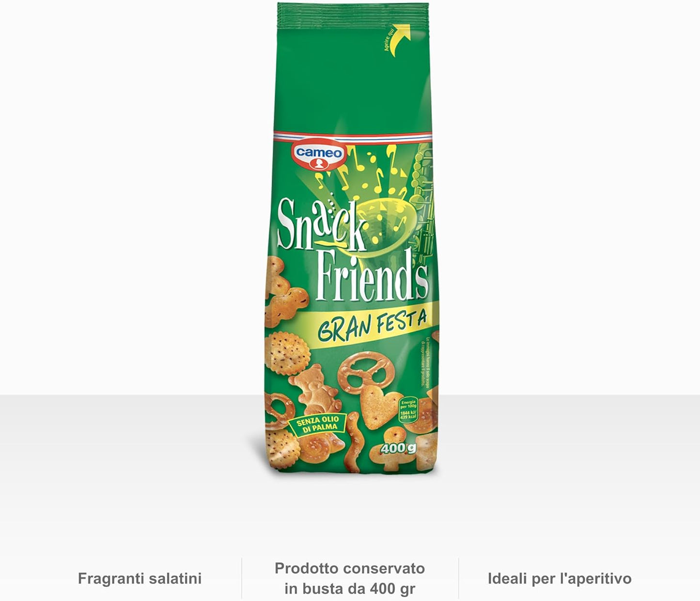 Cameo Snack Friends Gran Festa 400 g, Assortimento di Biscotti Salati per Aperitivi, Fragranti Salatini da Gustare con gli Amici, Senza Olio di Palma, Formato Busta da 400 g Complessivi