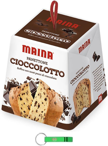 8 X Maina Panettone Il Cioccolotto – Dessert di Natale tradizionale italiano – Torta di Natale con fette di cioccolato 750g + portachiavi Beni Culinari