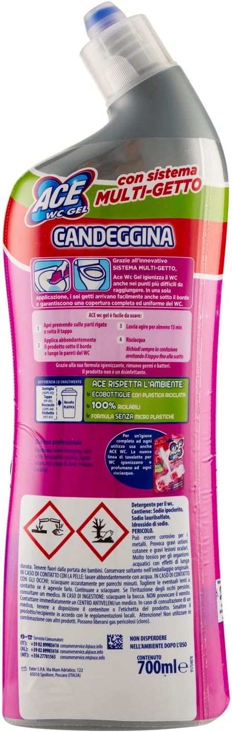 ACE Pulitore WC Gel con Candeggina, 700 ml, 13 Pezzi