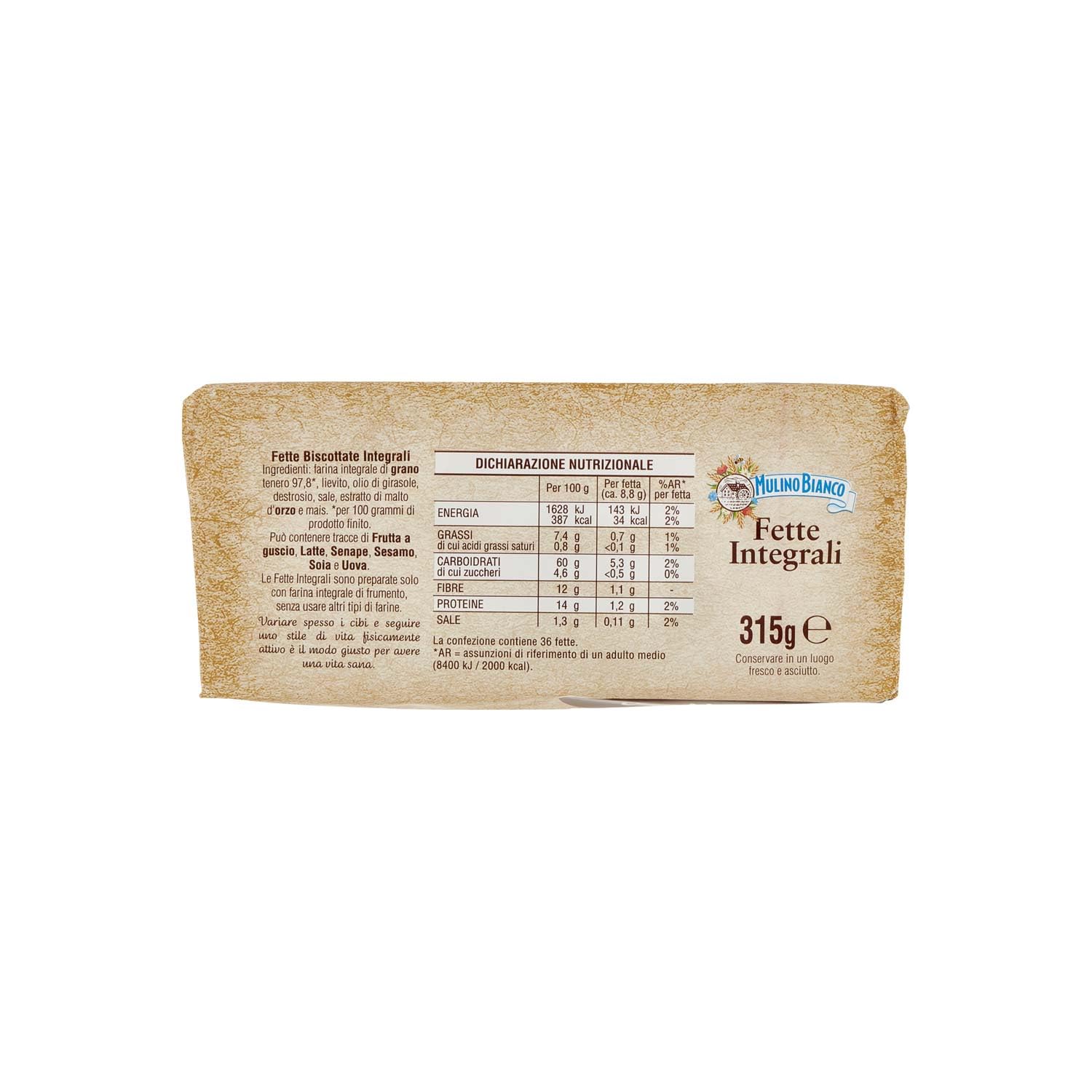 Mulino Bianco Fette Biscottate Integrali, Spesse, Croccanti e Friabili, Senza Olio di Palma, Colazione Ricca di Fibre e Gusto, 315 g (Confezione da 2)