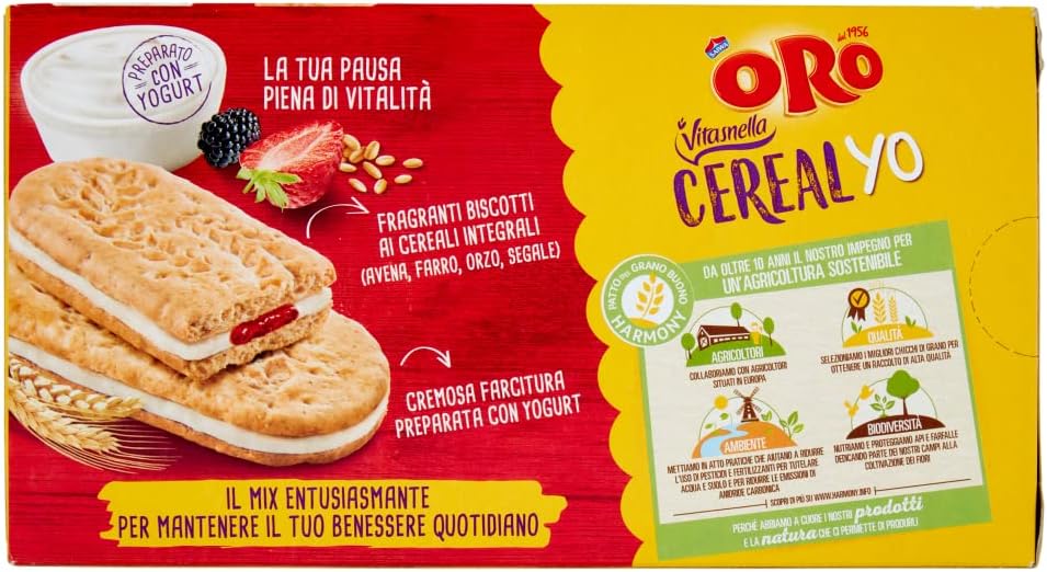 Mix Oro Saiwa Vitasnella Cereal Yo Original Cacao e Frutti Rossi Biscotti ai Cereali Integrali con Cremoso Yogurt 253g [3 Confezioni]