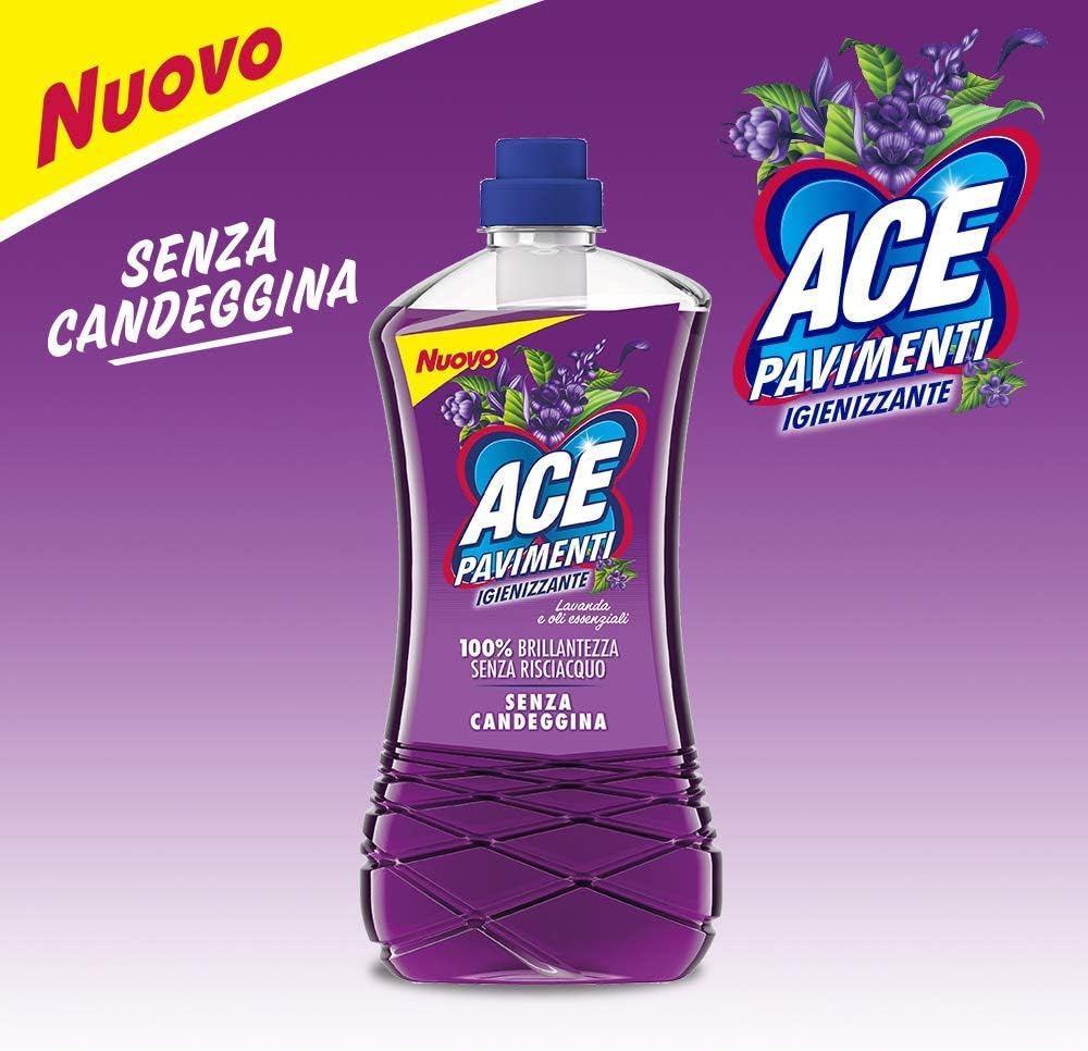 ACE Pavimenti Igienizzante Lavanda e Oli Essenziali - Senza Candeggina - Maxi Formato 1,3l, 1 pezzo