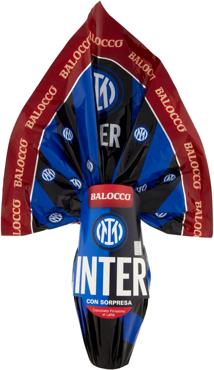 BALOCCO Inter + Milan Uovo Ufficiale al Cioccolato Finissimo a Latte con Sorpresa 240g + Portachiavi Raspada® - Uova Pasqua 2023