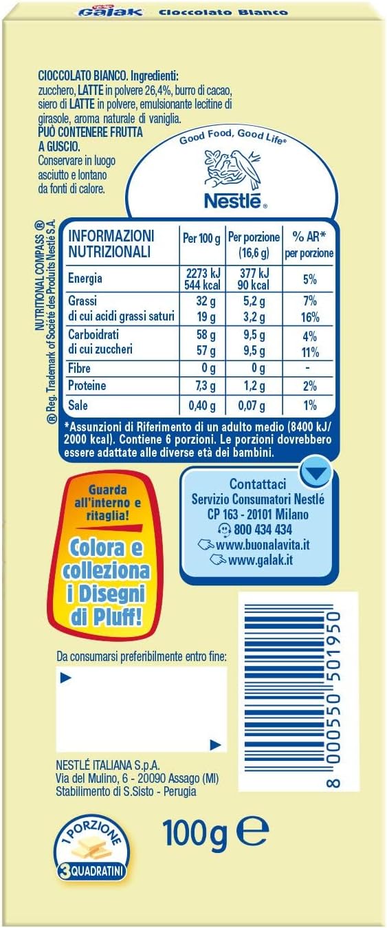 Pacco Convenienza X12 Galak Tavoletta di Cioccolato Bianco, 12 x 100g