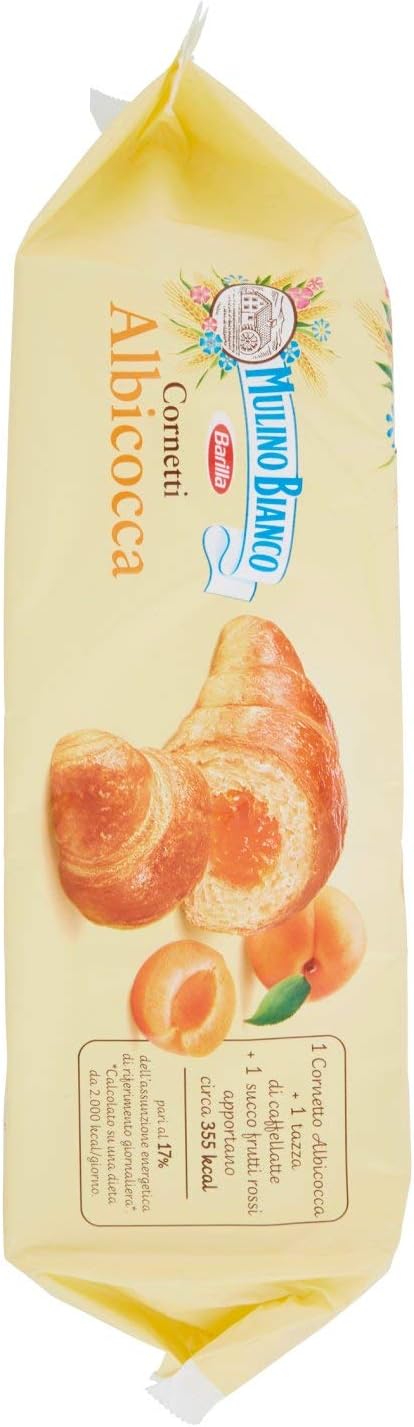 Mulino Bianco Cornetti con Confettura di Albicocche 100% Italiane - 6 brioches - 300 g