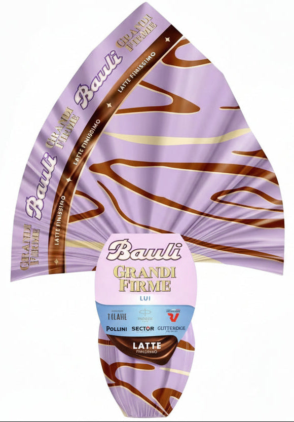 Bauli Grandi Firme LUI Uovo al CIOCCOLATO A LATTE Finissimo e Raffinata Sorpresa 365g con Portachiavi Raspada® (Edizione Pasqua 2024)