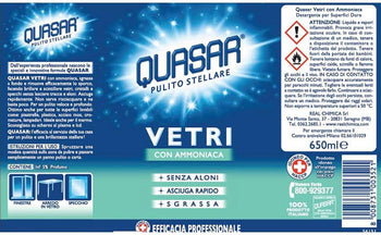 Quasar Vetri, detergente per vetri con ammoniaca, flacone da 650 ml