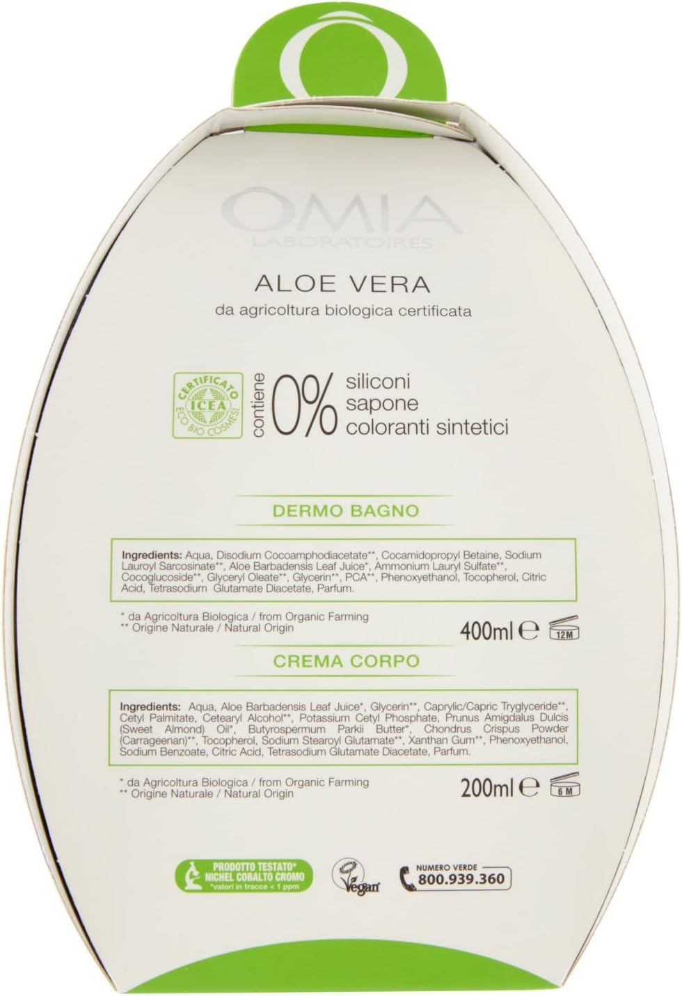 Omia - Ovetto Corpo Aloe Vera, Contiene Bagnoschiuma e Crema Corpo, Nutriente e Idratante, Ideale per Pelle Mista e Grassa, Dematologicamente Testato
