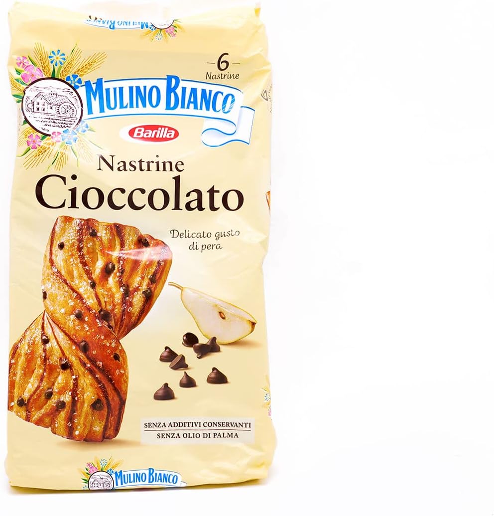 Mulino Bianco Merendine Nastrine Cioccolato, al Delicato Gusto di Pera, Snack Dolce per la Merenda - 6 Merendine