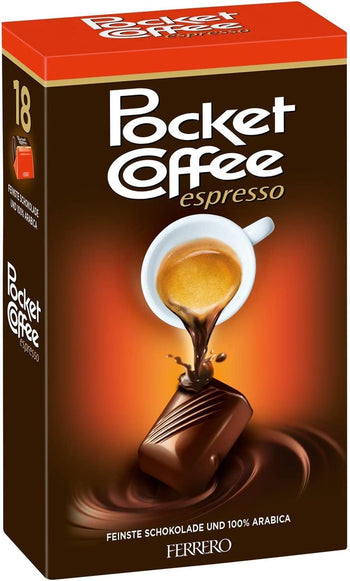 Pocket Coffee Espresso Scatola con 18 Praline di Finissimo Cioccolato e Ripieno di Caffe 100% Arabica 225g