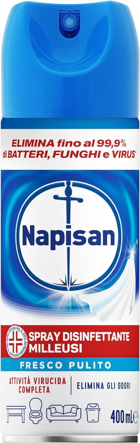 Napisan Spray Disinfettante Milleusi, Disinfettante Spray per Tessuti e Superfici, Fragranza Fresco Pulito, 1 Spray da 400ml