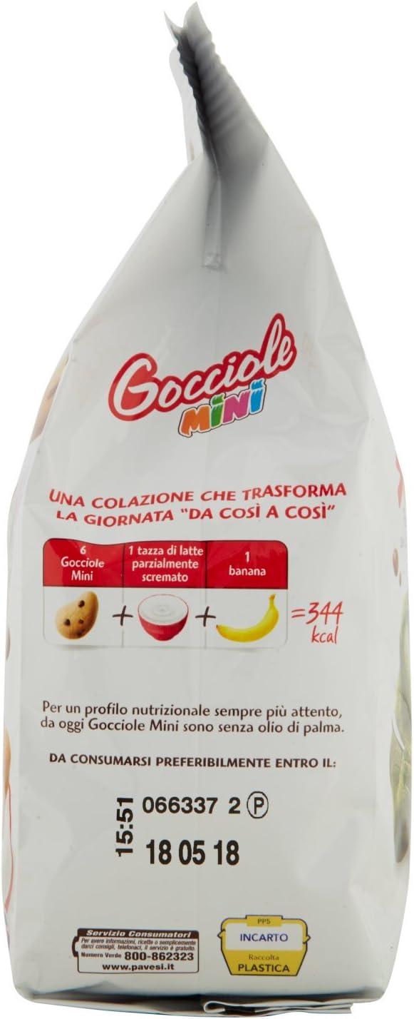 Pavesi Biscotti Frollini Gocciole Mini con Cioccolato, Biscotti da Colazione - 350 g