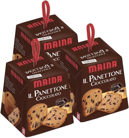 3X Maina il Panettone Mini Morbido e Goloso con Pezzi di Cioccolato 100g - Natale 2023 [3 Confezioni]