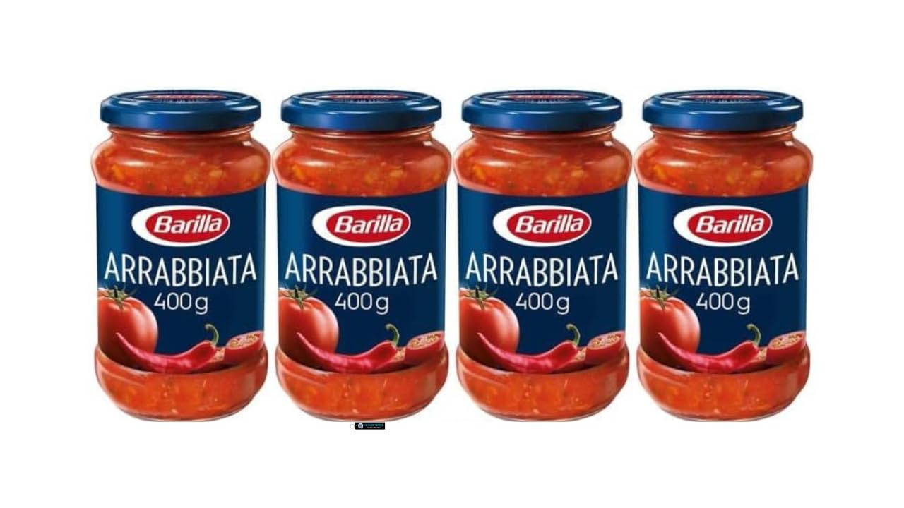 BARILLA Salsa Arrabbiata al Pomodoro e Peperoncino, Set di 4 Barattoli, 400g per Barattolo